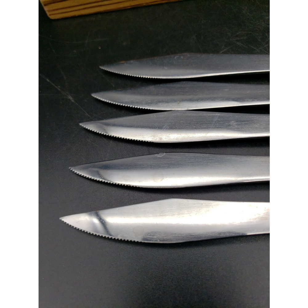 Vintage Mid Century Modern MCM 5 Wood Handle Steak Knife Set - Picture 11 of 12